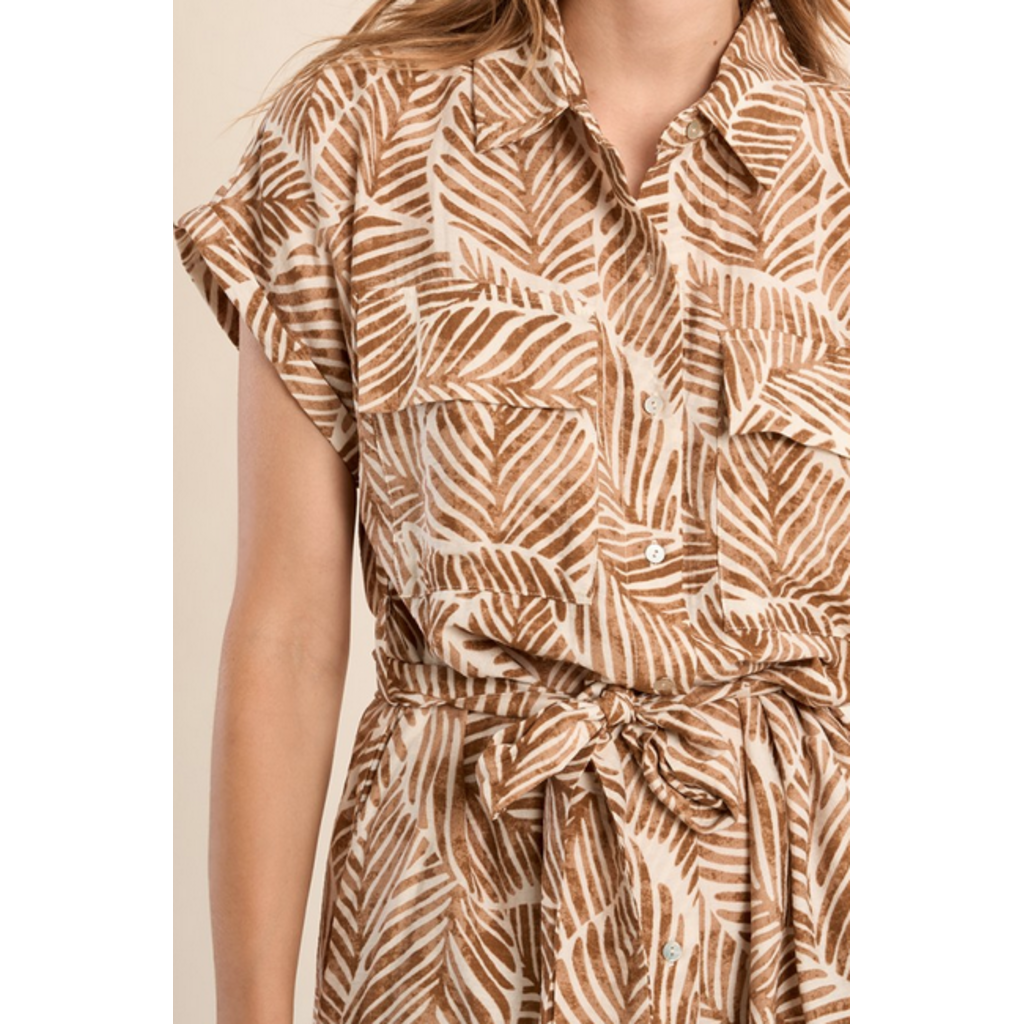 MOLLY BRACKEN MOLLY BRACKEN 26E ROBE CEINTURE FEUILLAGE CAMEL