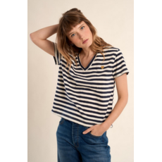 MOLLY BRACKEN MOLLY BRACKEN 26E TSHIRT COL V RAYURES NAVY/CREME