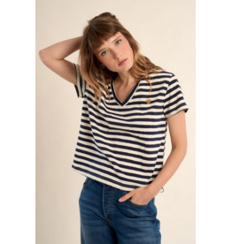 MOLLY BRACKEN MOLLY BRACKEN 26E TSHIRT COL V RAYURES NAVY/CREME