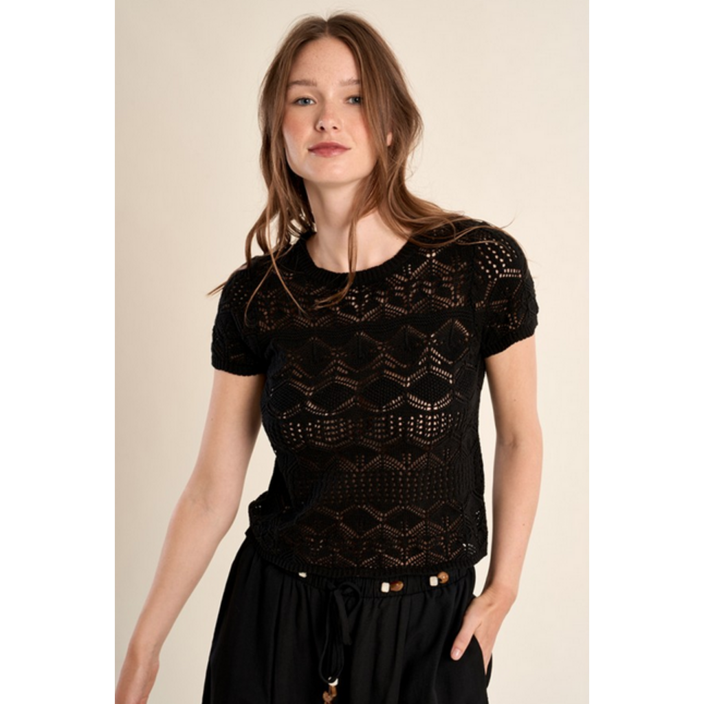 MOLLY BRACKEN MOLLY BRACKEN 26E PULL M COURTE MAILLE AJOUREE NOIR