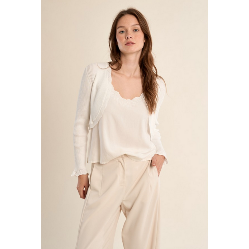 MOLLY BRACKEN MOLLY BRACKEN 26E CARDIGAN CROP TRICOT MINCE ECRU