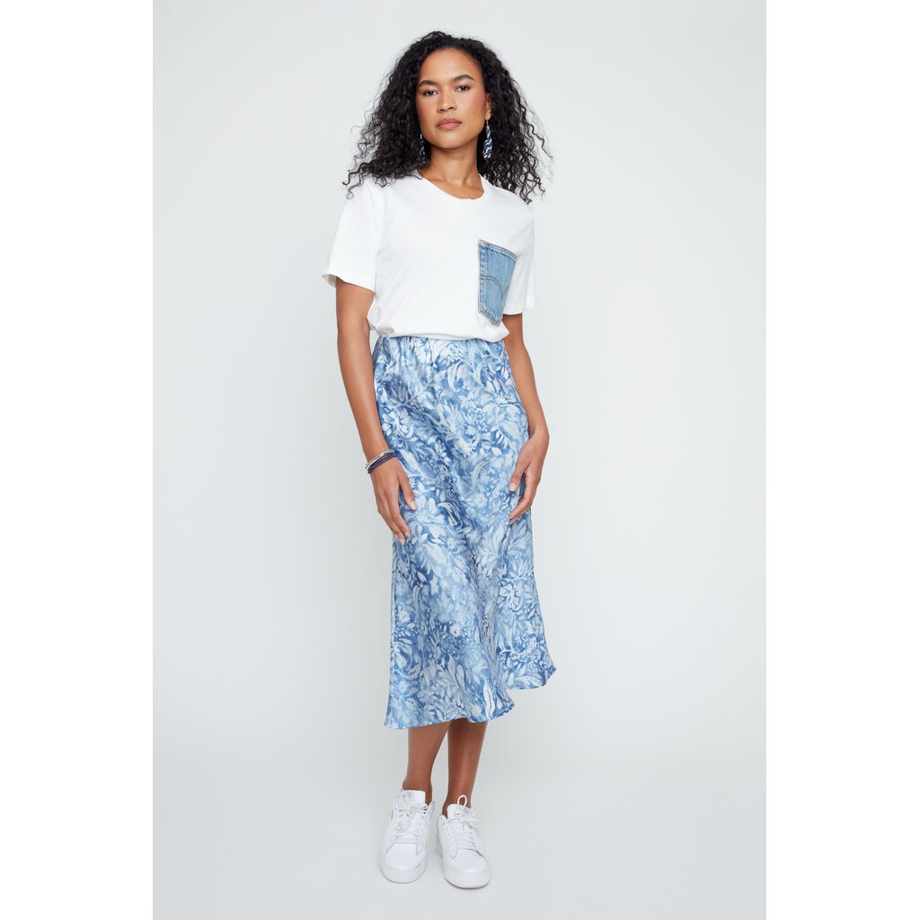 RENUAR RENUAR 26E JUPE MIDI FLEURS BLUE COMBO