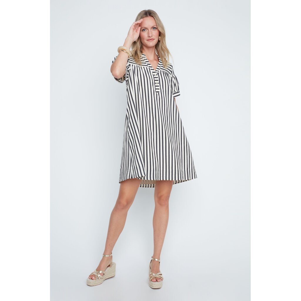 RENUAR RENUAR 26E ROBE COL V BOUTONS LIGNES INDIGO COMBO