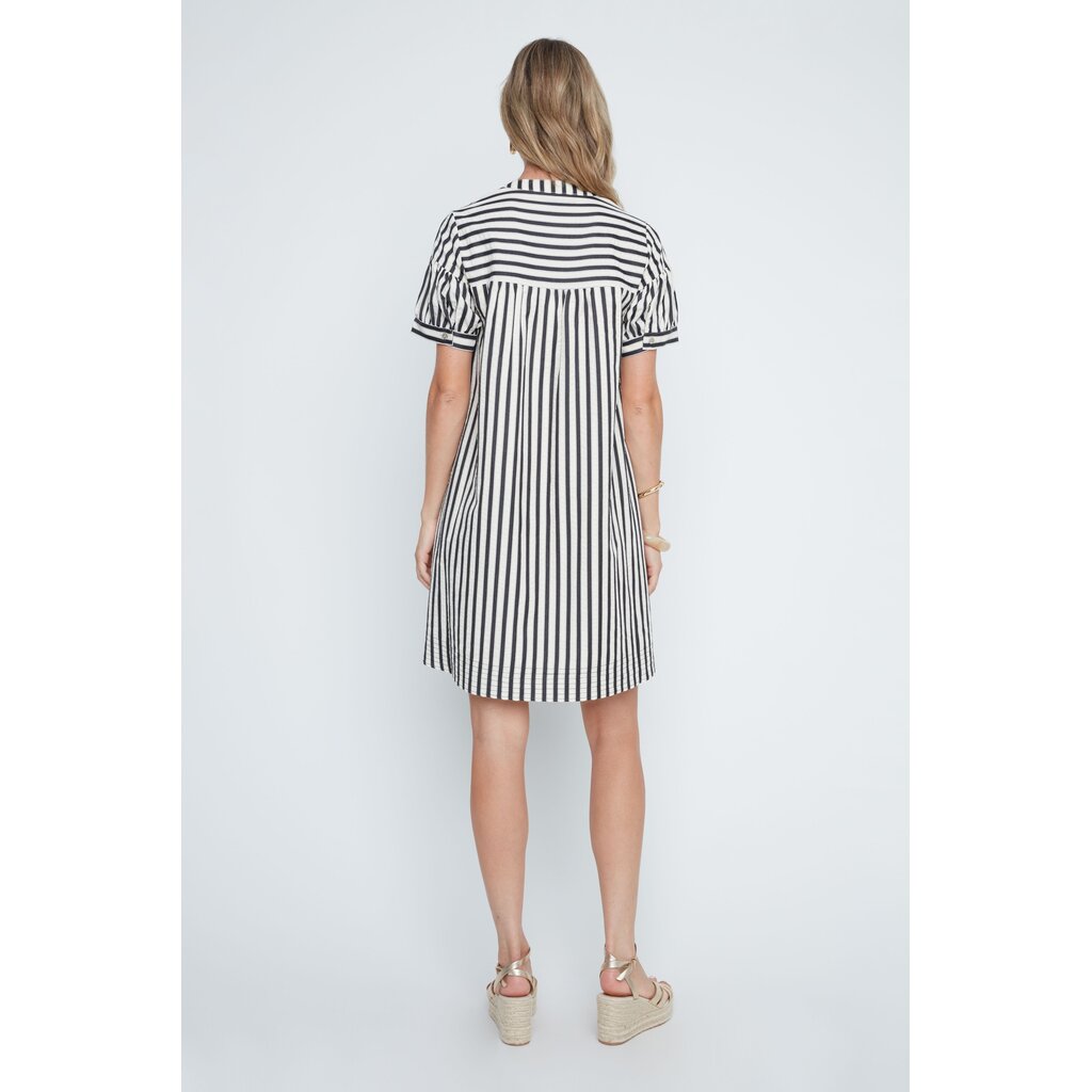 RENUAR RENUAR 26E ROBE COL V BOUTONS LIGNES INDIGO COMBO