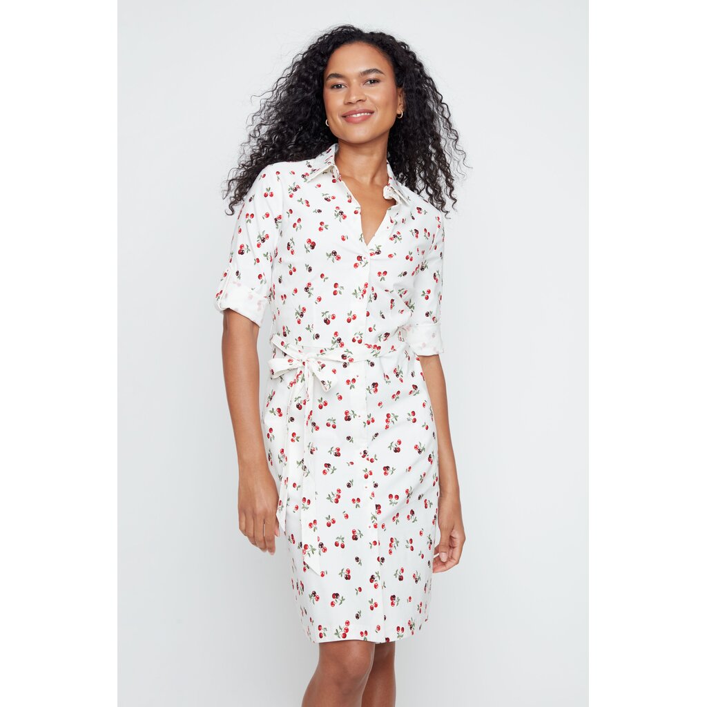 RENUAR RENUAR 26E ROBE CHEMISE BELT CERISES CREME COMBO