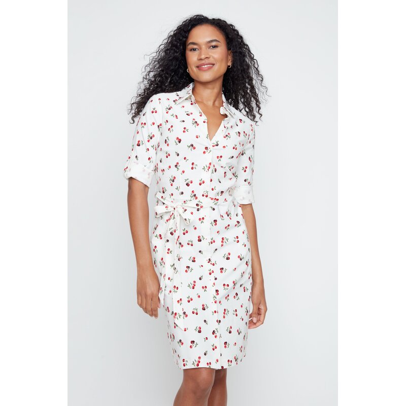 RENUAR RENUAR 26E ROBE CHEMISE BELT CERISES CREME COMBO