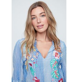 RENUAR RENUAR 26E BLOUSE MANCHE TROMPETTE BRODERIE BLUE