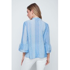 RENUAR RENUAR 26E BLOUSE M TROMPETTE BRODERIE BLUE COMBO