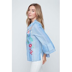 RENUAR RENUAR 26E BLOUSE M TROMPETTE BRODERIE BLUE COMBO