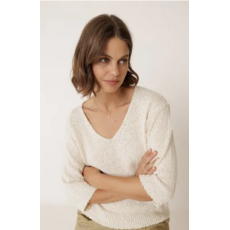INDI AND COLD INDI AND COLD 26E TOP TRICOT COL V MANCHE 3/4 ECRU