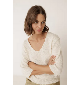 INDI AND COLD INDI AND COLD 26E TOP TRICOT COL V MANCHE 3/4 ECRU