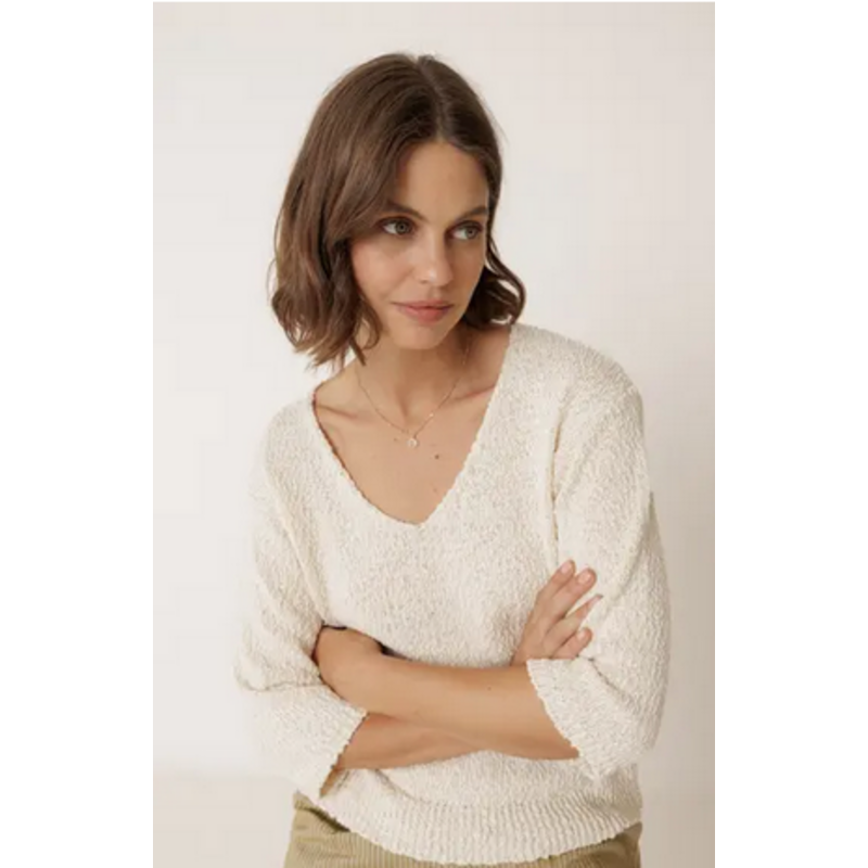 INDI AND COLD INDI AND COLD 26E TOP TRICOT COL V MANCHE 3/4 ECRU