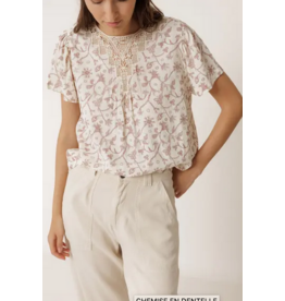 INDI AND COLD INDI AND COLD 26E TOP COL DENTELLE FLORAL ECRU/ROSE