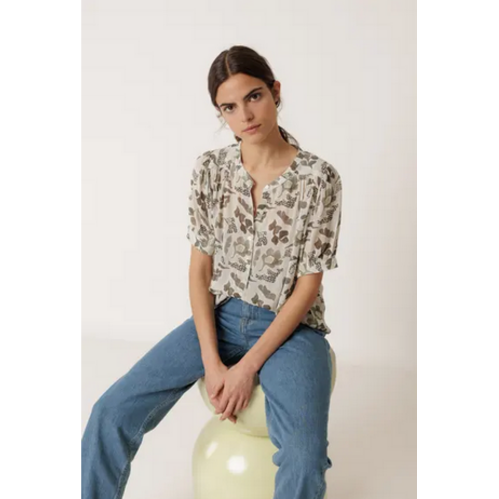 INDI AND COLD INDI AND COLD 26E BLOUSE LEGERE FEUILLES KAKI