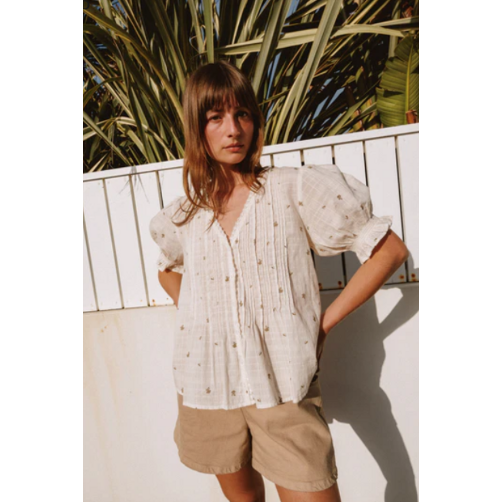 INDI AND COLD INDI AND COLD 26E BLOUSE M BOUFFANTE FLEURS ECRU