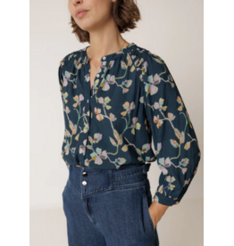 INDI AND COLD INDI AND COLD 26E BLOUSE EPAULES RELIEF FLEURS NAVY