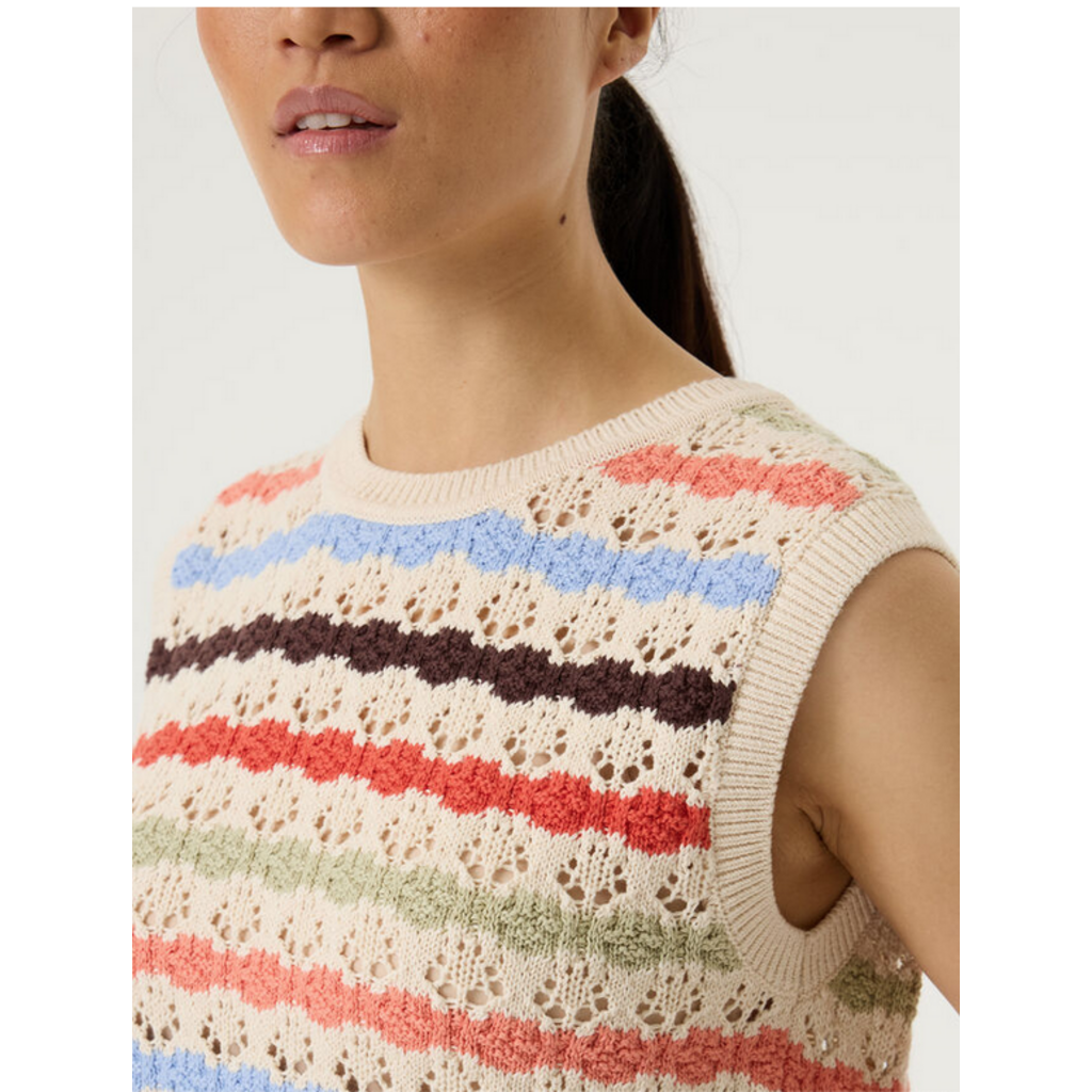 GARCIA GARCIA 26E TOP S MANCHE TRICOT AJOURE RAYE WHITECAP