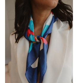 CARACOL CARACOL FOULARD SATINE CARRE MOTIF FLORAL ABSTRAIT 6235/NAV