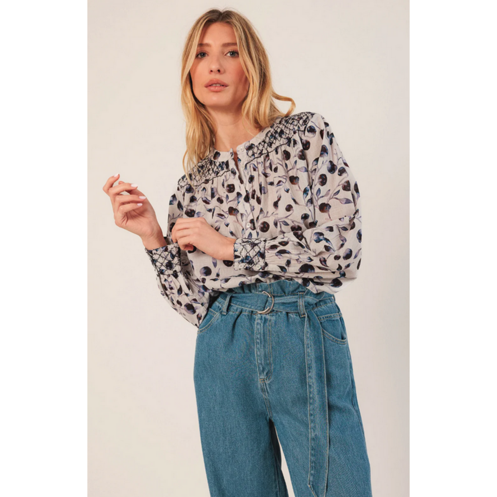 INDI AND COLD INDI AND COLD 25H TOP PLISSE FLEURS COTON BLANC