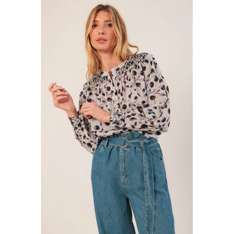 INDI AND COLD INDI AND COLD 25H TOP PLISSE FLEURS COTON BLANC