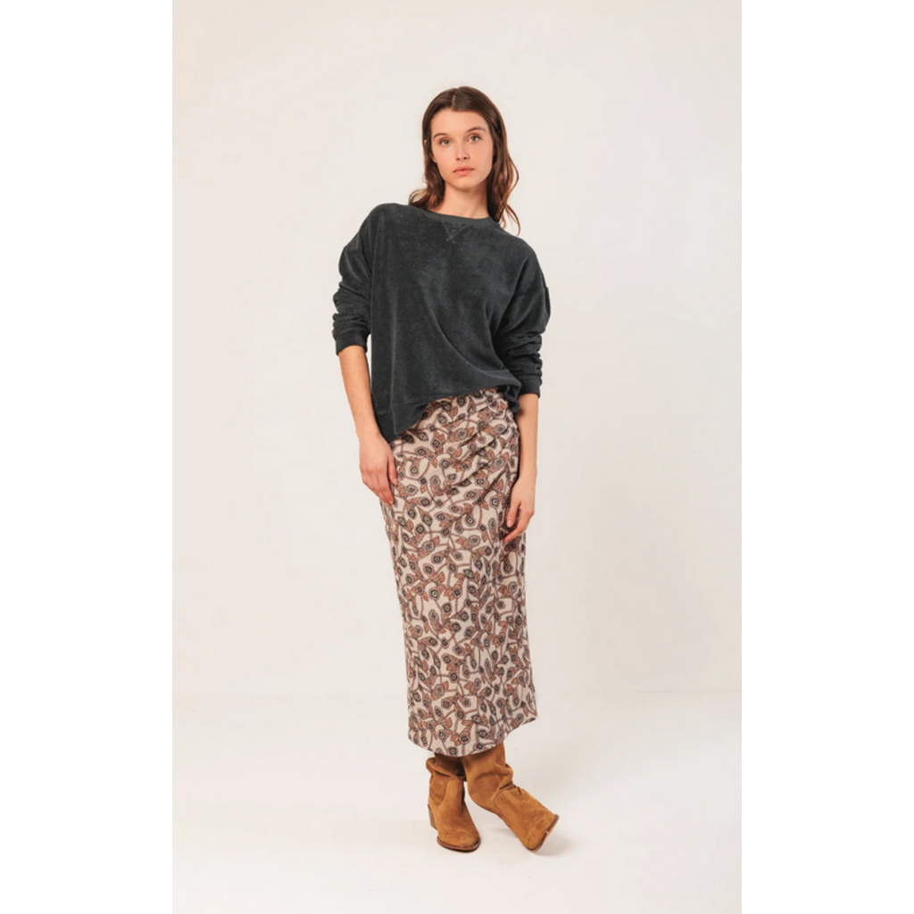 INDI AND COLD INDI AND COLD 25H JUPE MIDI FEUILLES BEIGE