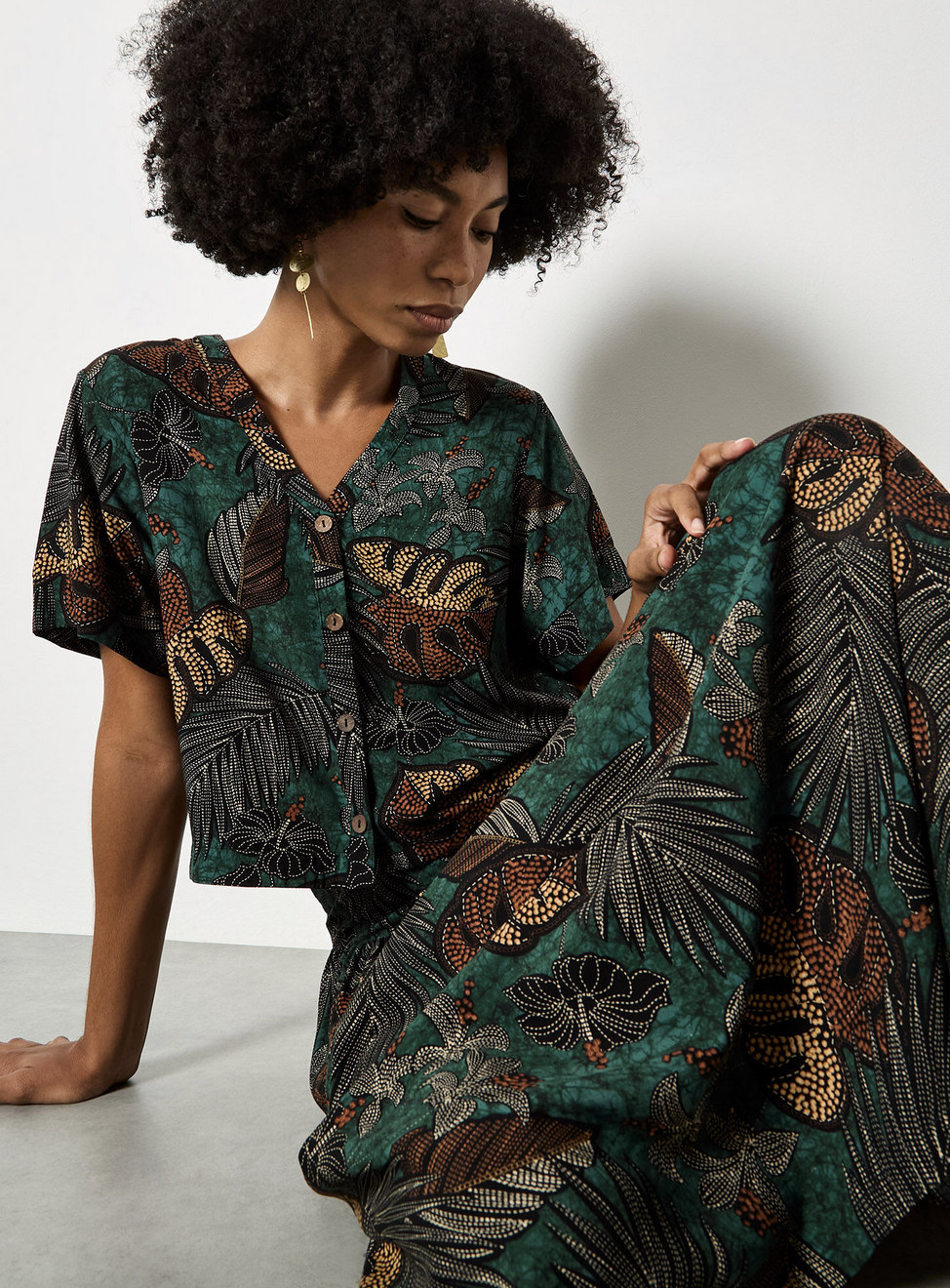 APRICOT APRICOT 26E JUPE MAXI PALM PRINT GREEN