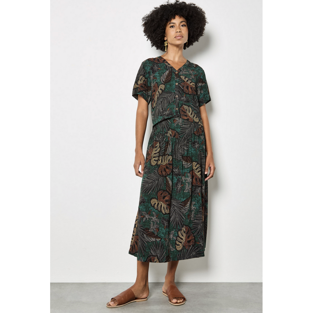 APRICOT APRICOT 26E JUPE MAXI PALM PRINT GREEN