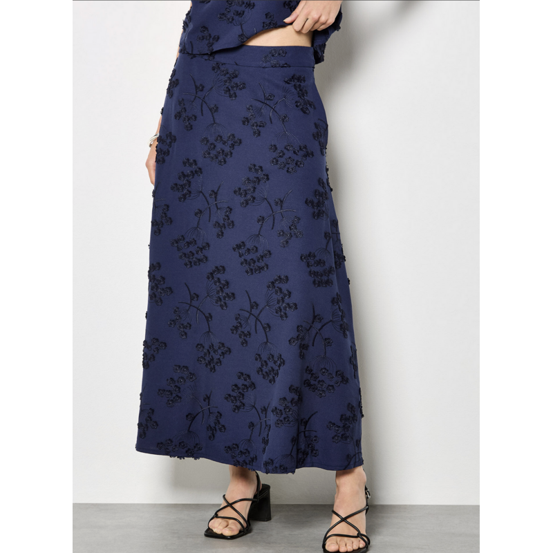 APRICOT APRICOT 26E TOP S MANCHE FLEURS TEXTUREES MARINE