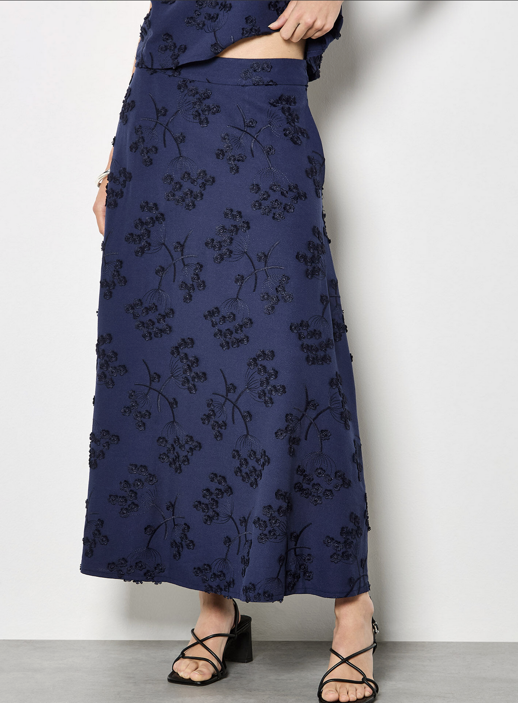 APRICOT APRICOT 26E TOP S MANCHE FLEURS TEXTUREES MARINE