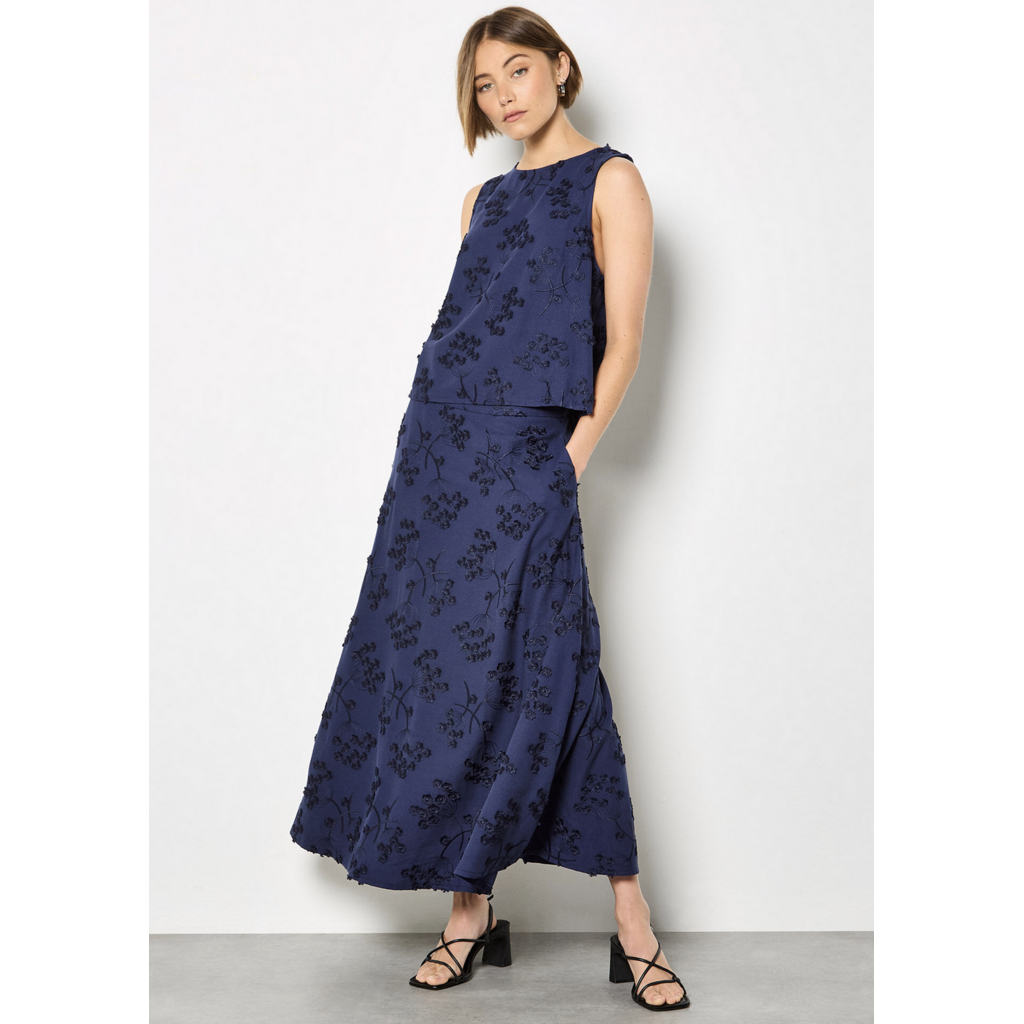 APRICOT APRICOT 26E TOP S MANCHE FLEURS TEXTUREES MARINE