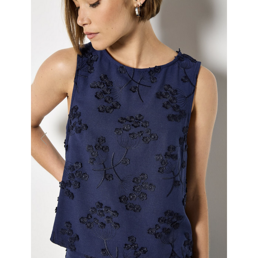 APRICOT APRICOT 26E TOP S MANCHE FLEURS TEXTUREES MARINE