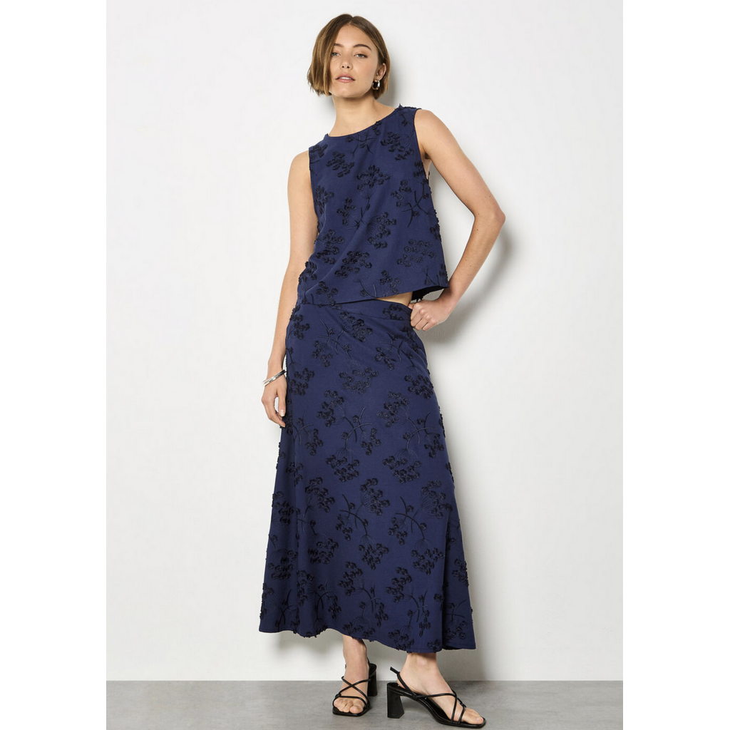 APRICOT APRICOT 26E TOP S MANCHE FLEURS TEXTUREES MARINE