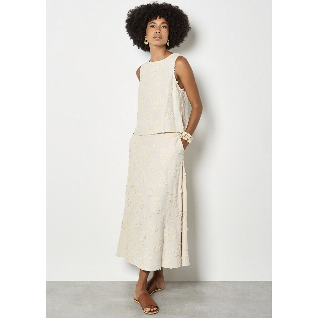 APRICOT APRICOT 26E TOP S MANCHE FLEURS TEXTUREES IVOIRE