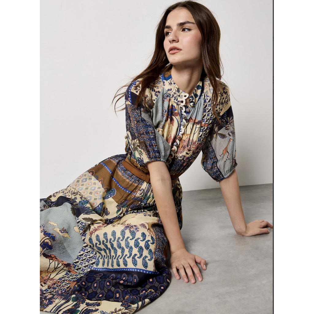 APRICOT APRICOT 26E ROBE PATCHWORK MIDI NAVY