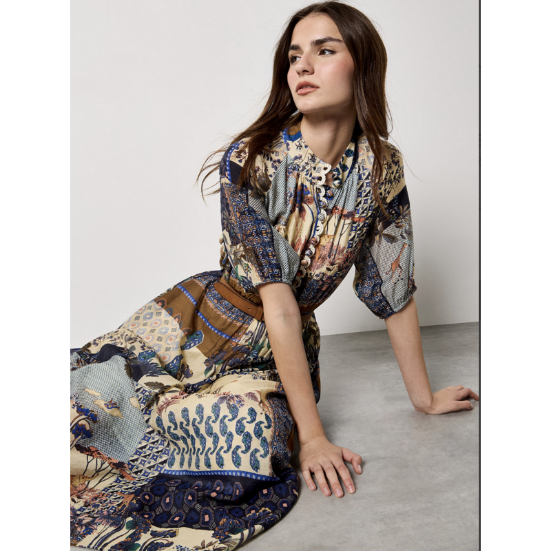 APRICOT APRICOT 26E ROBE PATCHWORK MIDI NAVY