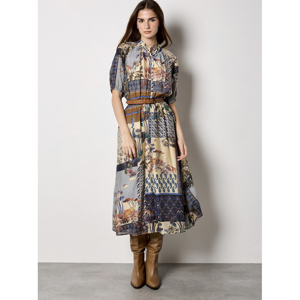 APRICOT APRICOT 26E ROBE PATCHWORK MIDI NAVY