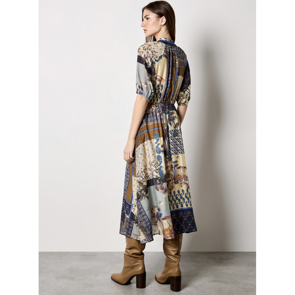 APRICOT APRICOT 26E ROBE PATCHWORK MIDI NAVY