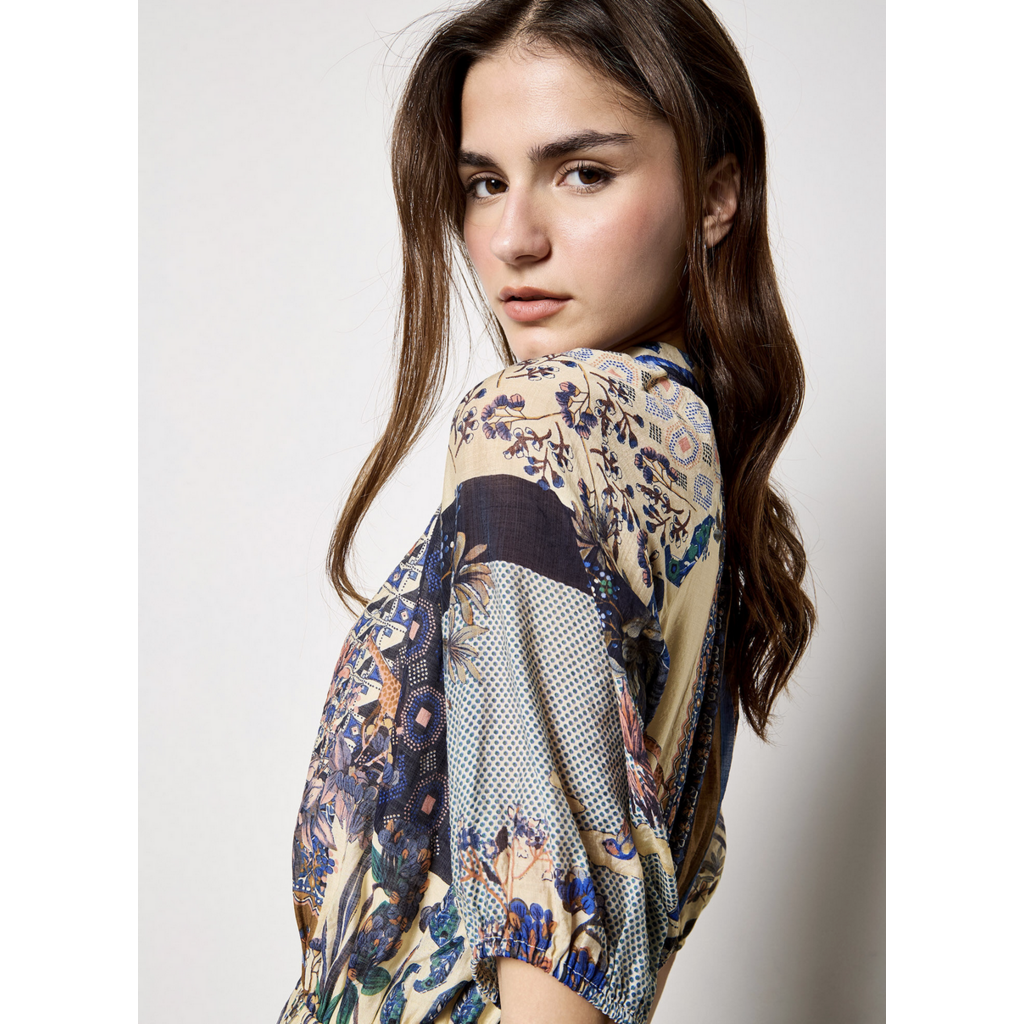 APRICOT APRICOT 26E ROBE PATCHWORK MIDI NAVY