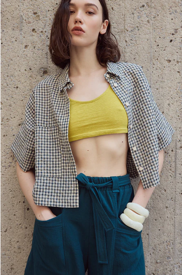 EVE GRAVEL EVE GRAVEL 26E CHEMISE BOXY CLARA VERT JAUNE