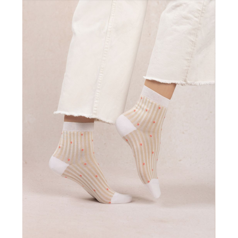 BLEU FORÊT BLEU FORET SOCQUETTE FIL ECOSSE RAYURE CREME