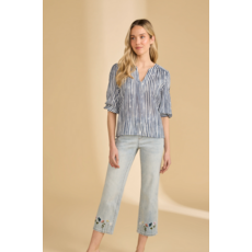 FDJ FDJ 26E 7378205 STRIPE POPOVER BLOUSE NAVY/WHITE