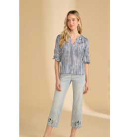 FDJ FDJ 26E 7378205 STRIPE POPOVER BLOUSE NAVY/WHITE