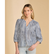 FDJ FDJ 26E 7378205 STRIPE POPOVER BLOUSE NAVY/WHITE