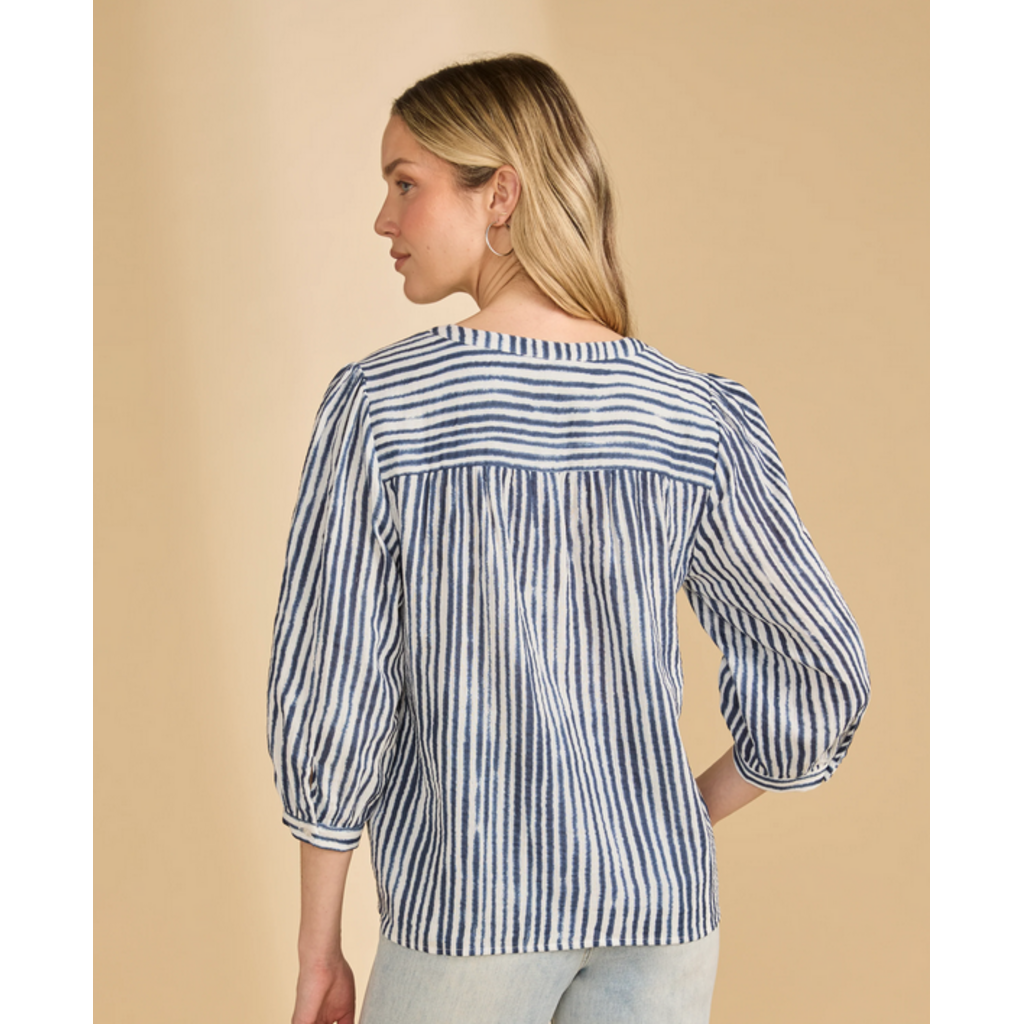 FDJ FDJ 26E 7378205 STRIPE POPOVER BLOUSE NAVY/WHITE