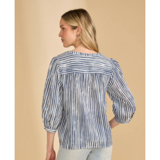 FDJ FDJ 26E 7378205 STRIPE POPOVER BLOUSE NAVY/WHITE