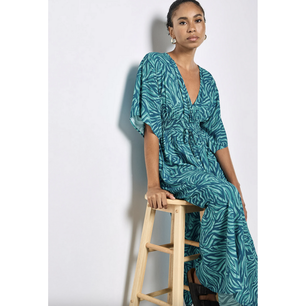 APRICOT APRICOT ROBE ZEBRA SWIRL TASSEL KIMONO MAXI TEAL