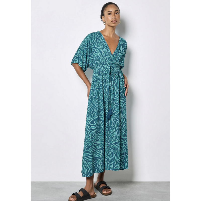APRICOT APRICOT ROBE ZEBRA SWIRL TASSEL KIMONO MAXI TEAL