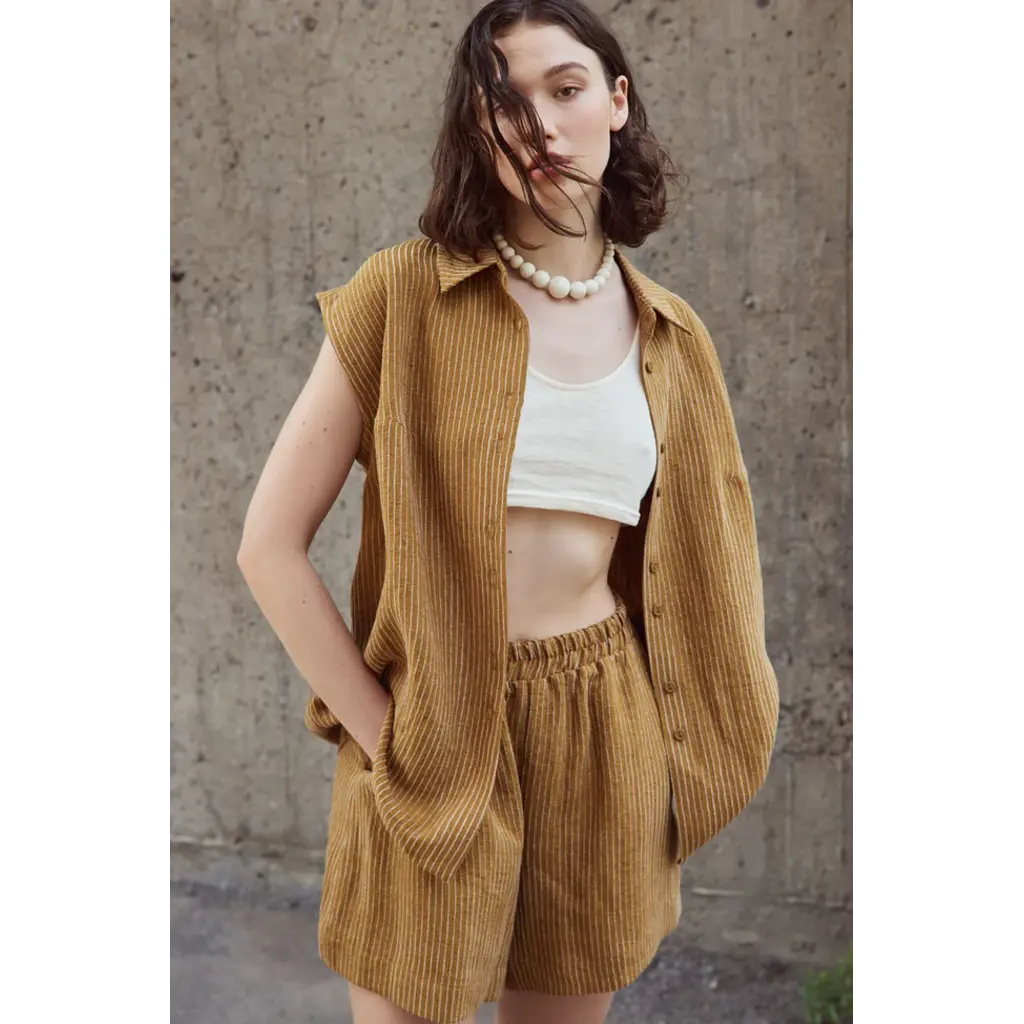 EVE GRAVEL EVE GRAVEL 26E SHORT CONRAD RAYURES OCHRE