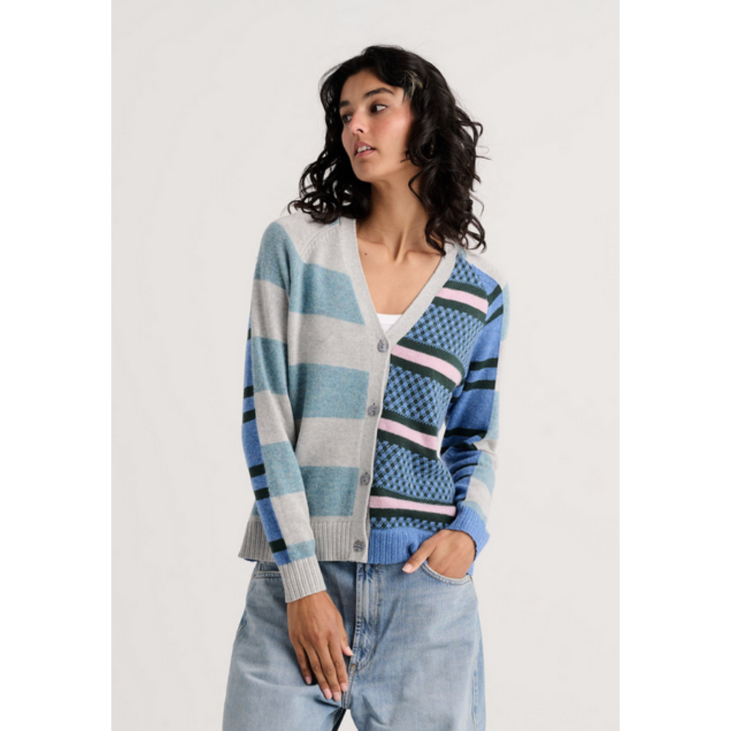 ZAKET AND PLOVER ZAKET AND PLOVER 26H ZP8540U STRIPE MEETS CHECK CARDIGAN