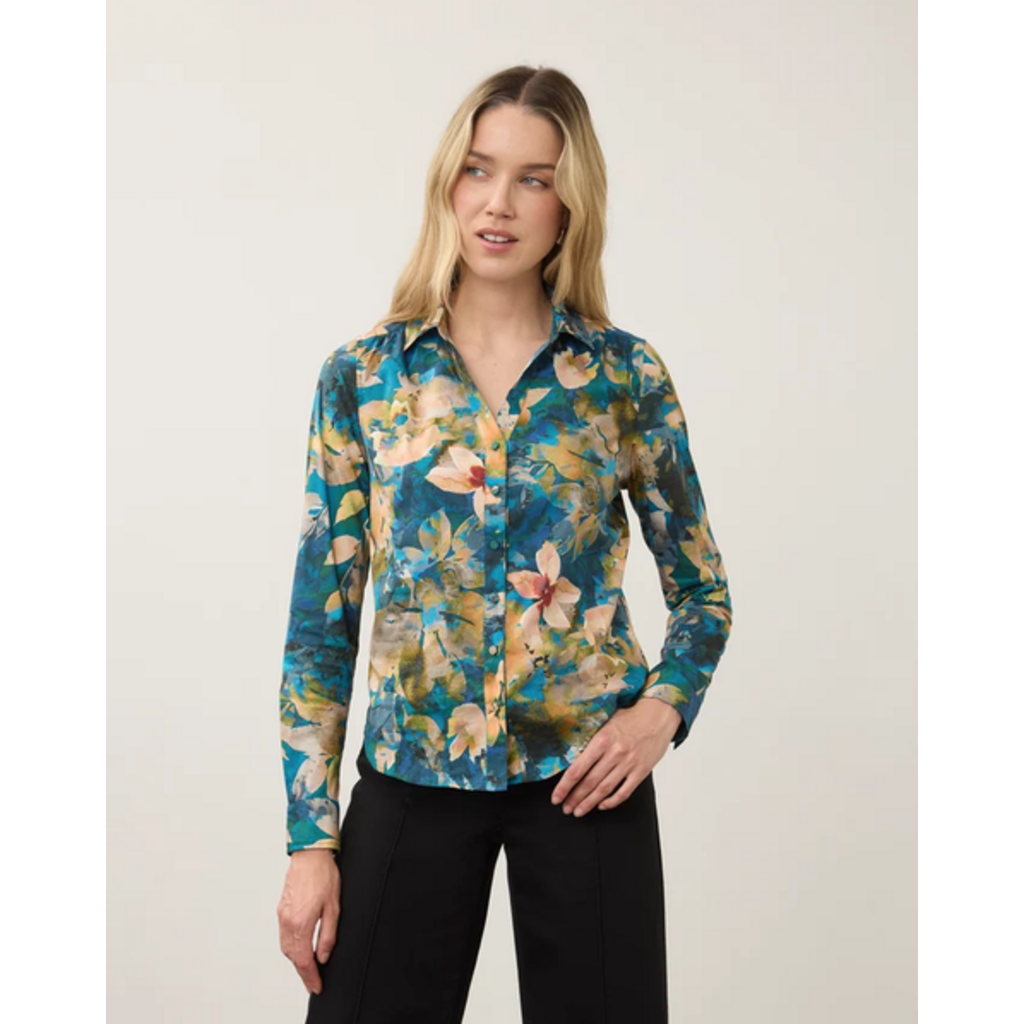 FDJ FDJ 26H 7902623 SPLIT NECK SHIRT FLEURS NOCTURNE